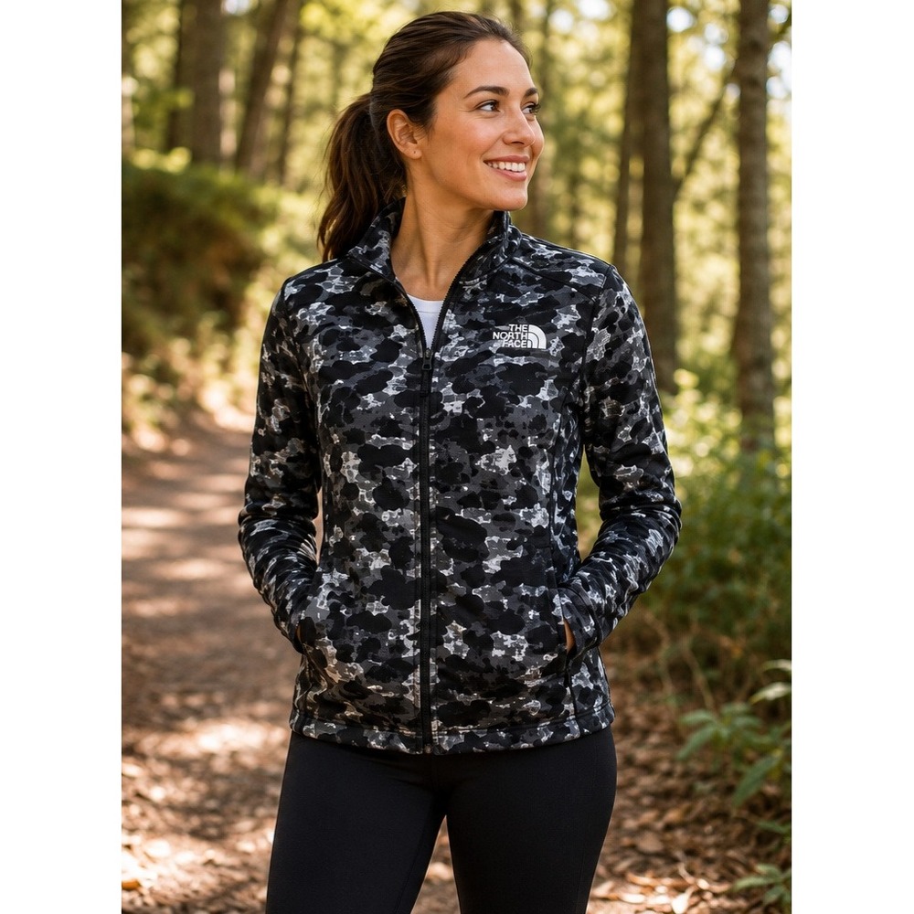 THE NORTH FACE Women's Monochrome Camo Full Zip Jacket Black Gray Large - Picture 3 of 8